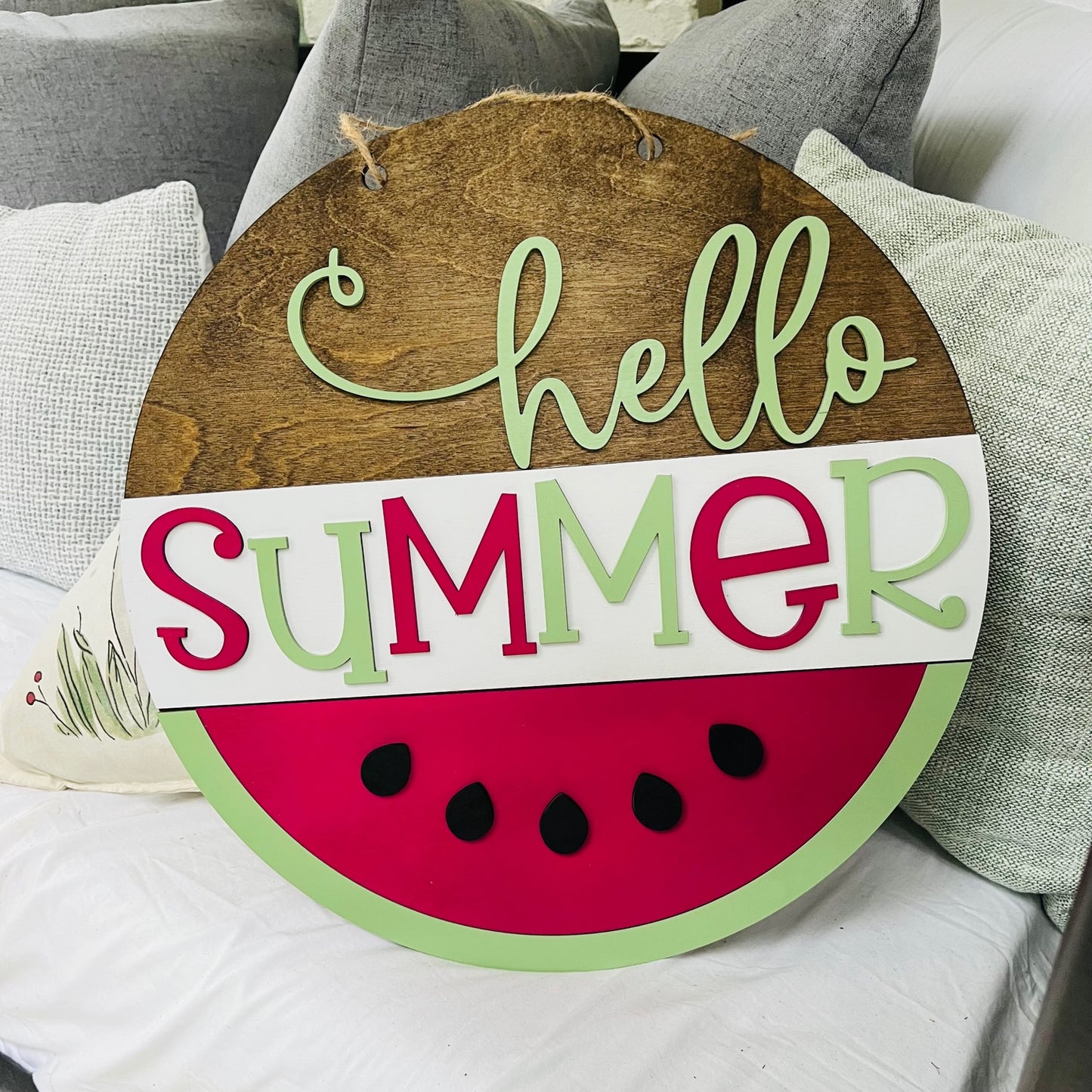 Hello Summer Watermelon Round Sign