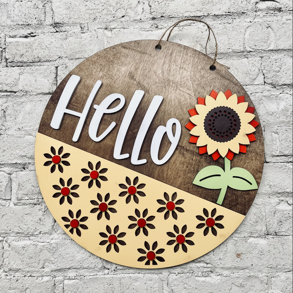 Hello Sunflower Round Sign