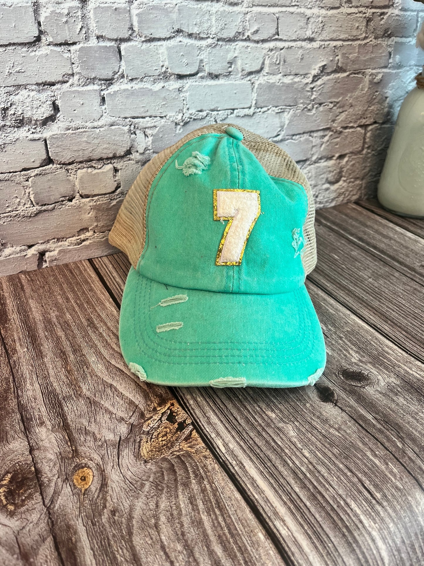 Football Leather Patch Ponytail Hats
