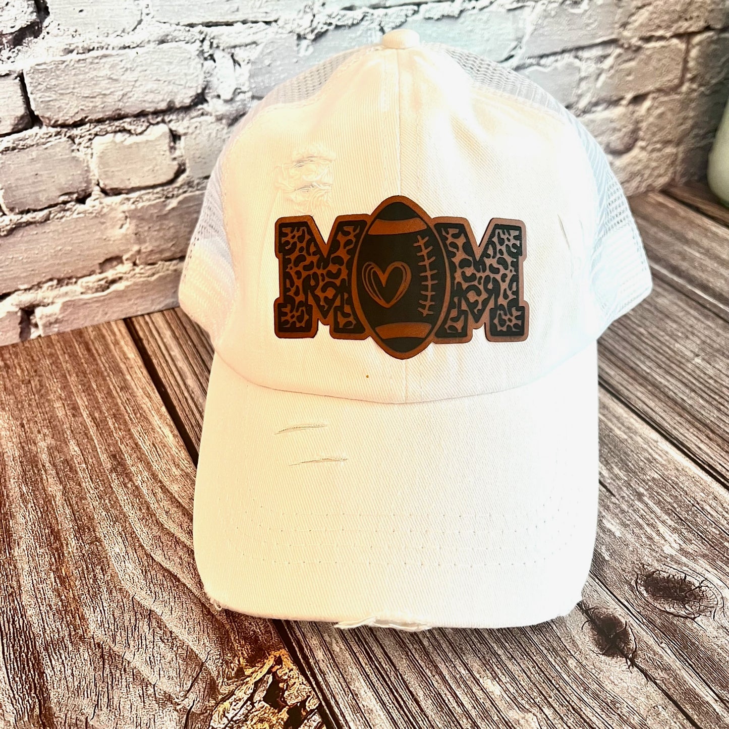 Football Leather Patch Ponytail Hats