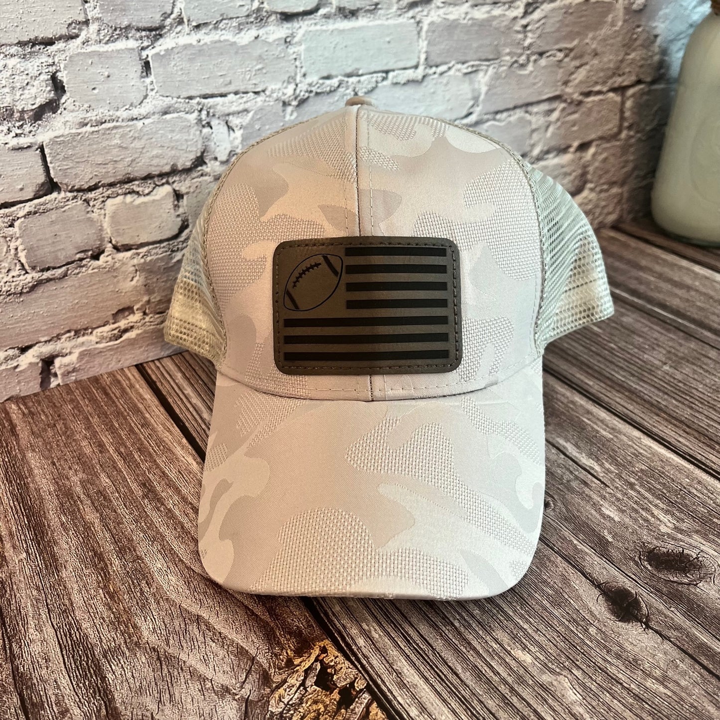 Football Leather Patch Ponytail Hats