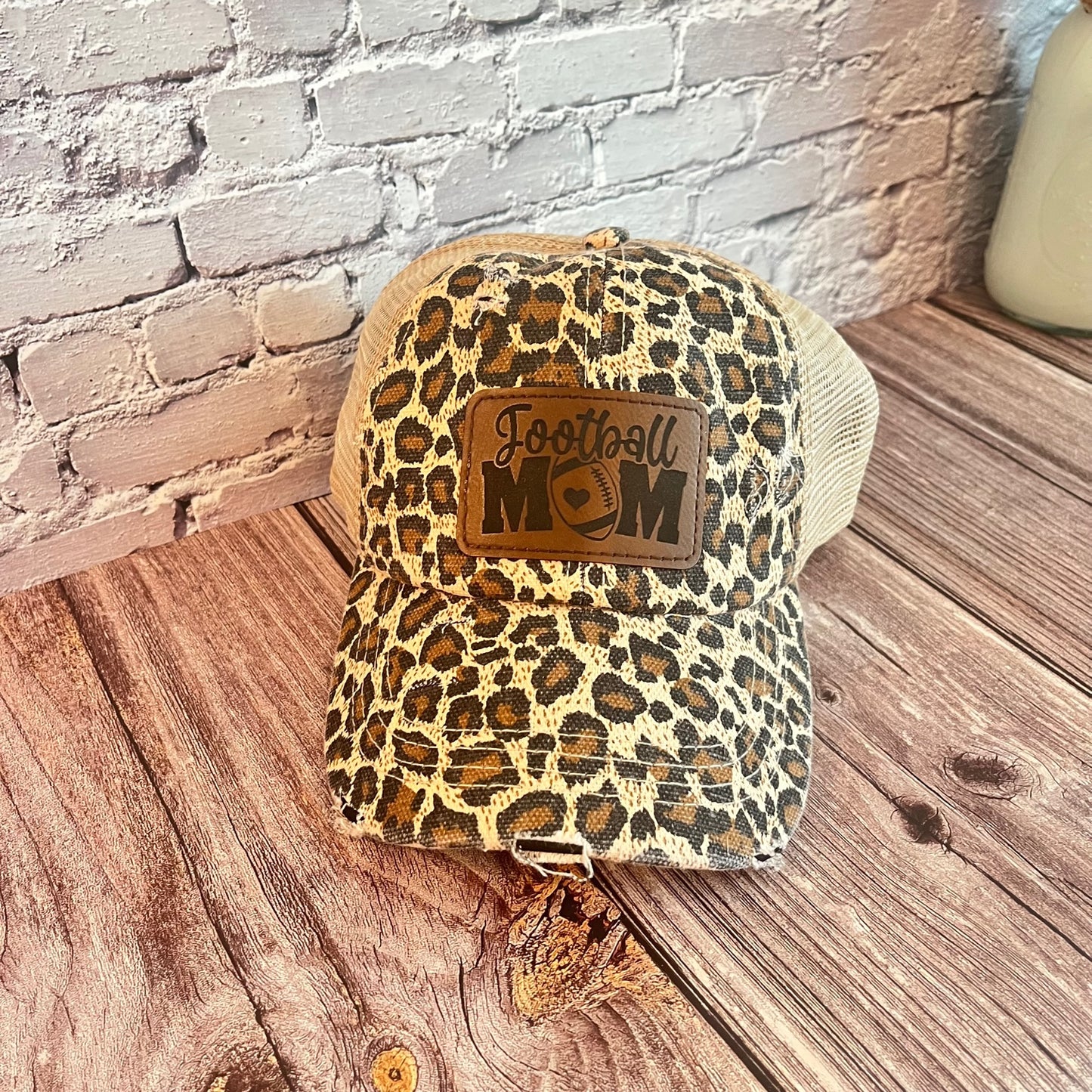 Football Leather Patch Ponytail Hats