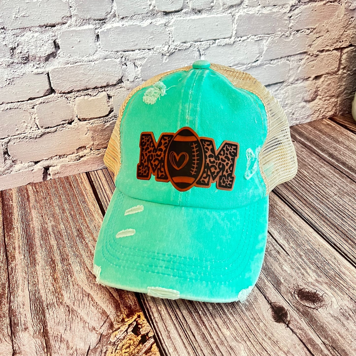 Football Leather Patch Ponytail Hats