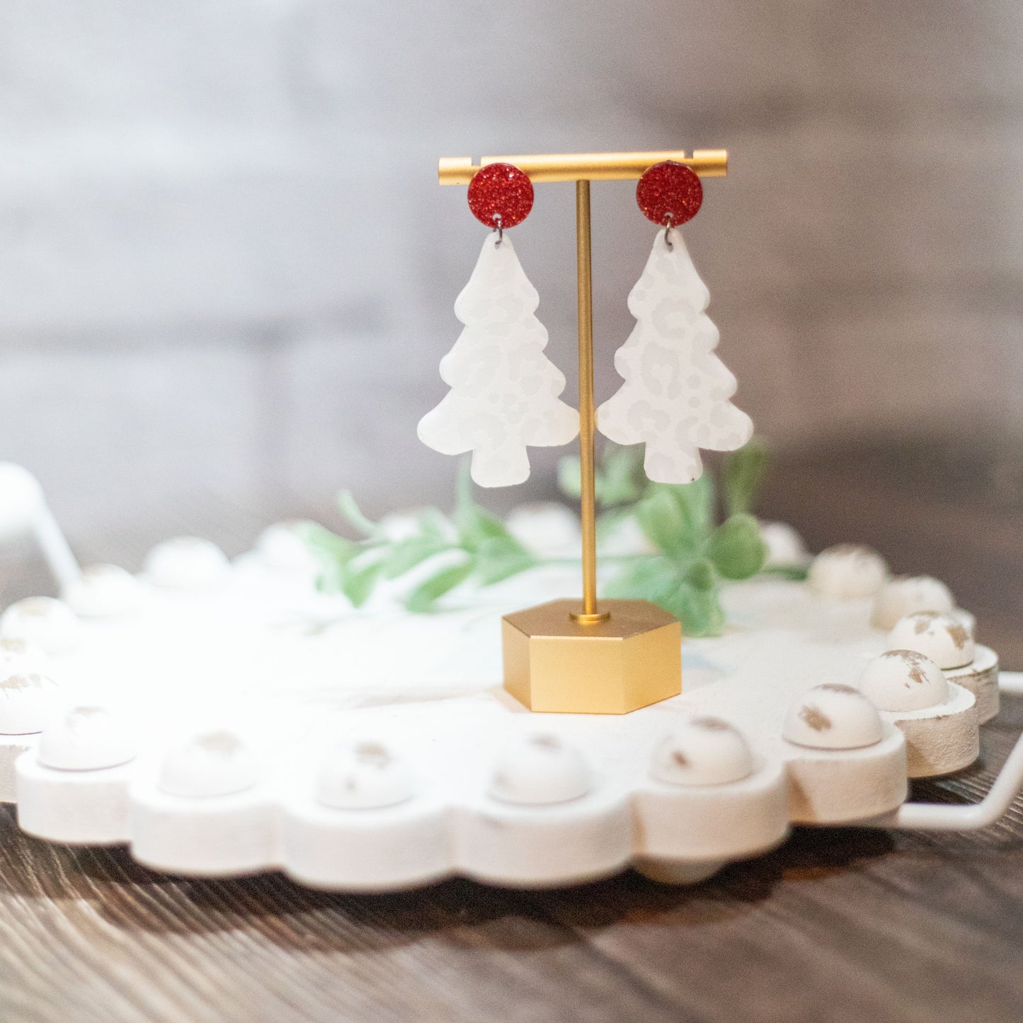 White Leopard Tree Earring