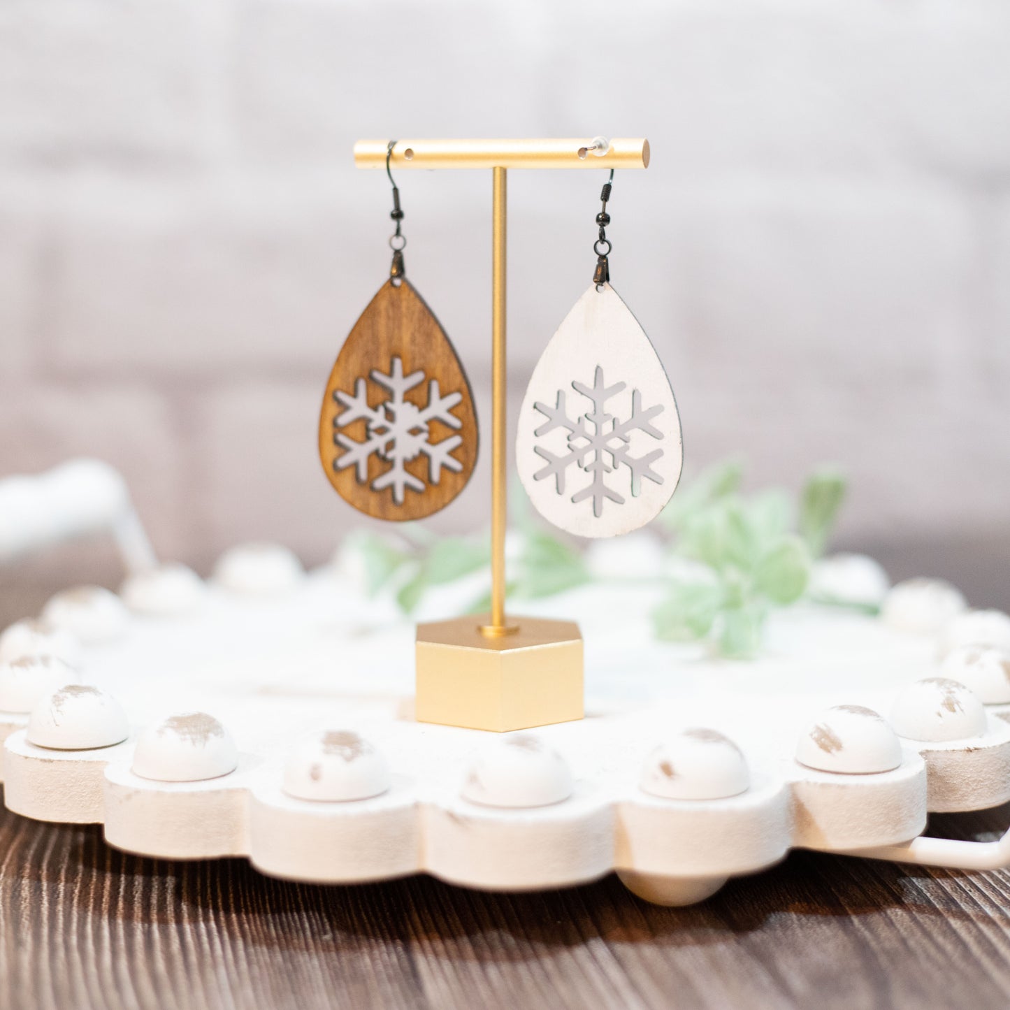 Christmas Wooden Tear Drop Earrings