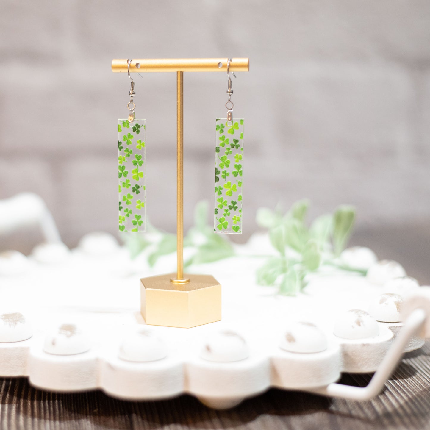 Acrylic Shamrock Rectangle Earrings