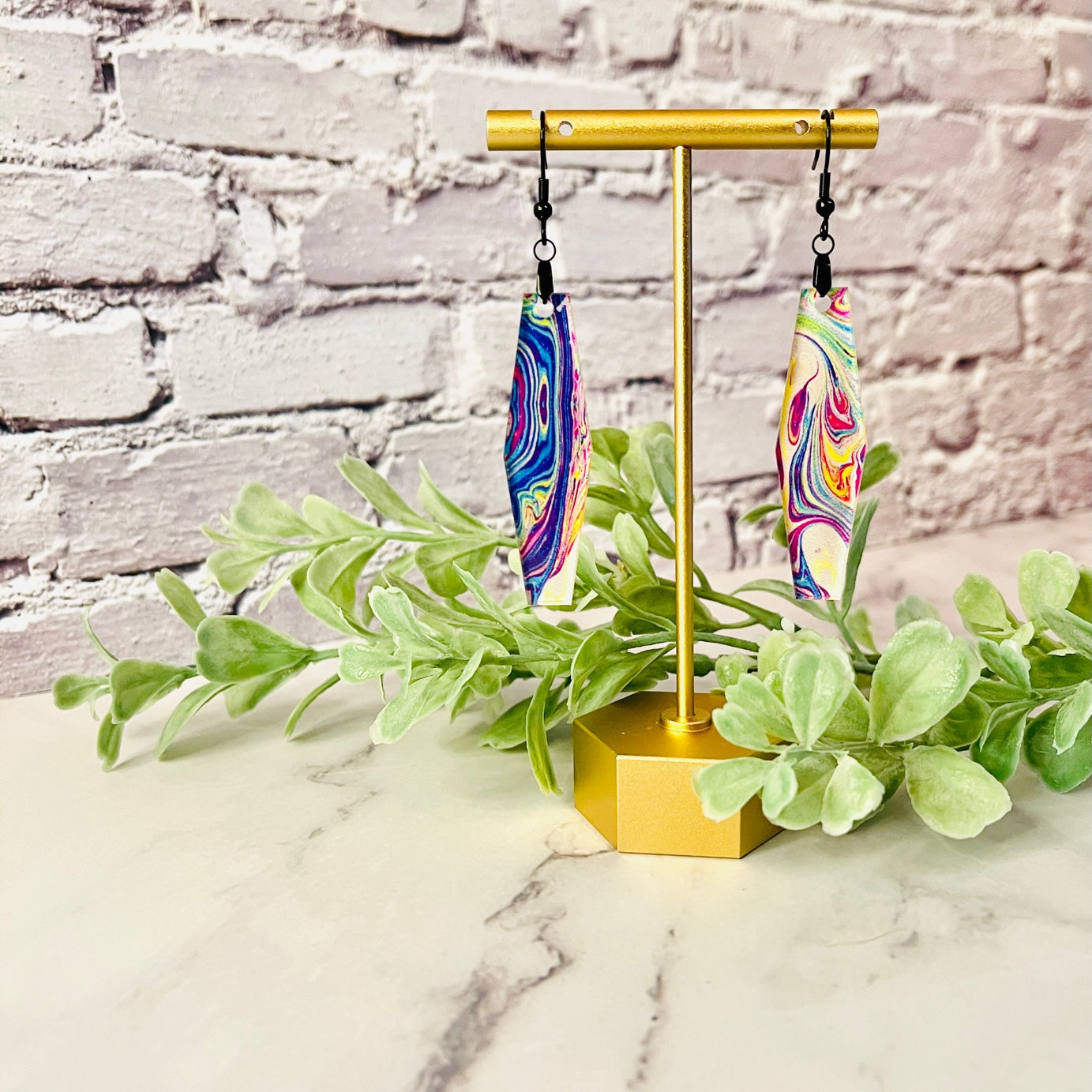 Acrylic Long Hexagon Earrings