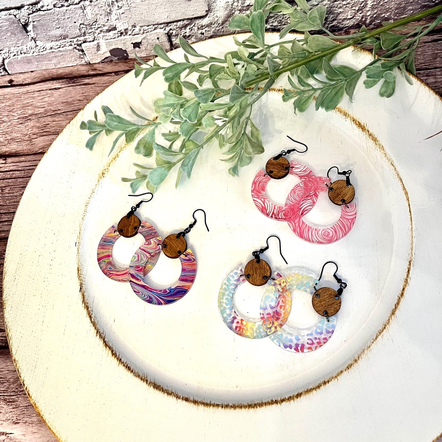 Acrylic & Wooden Hoop Earrings