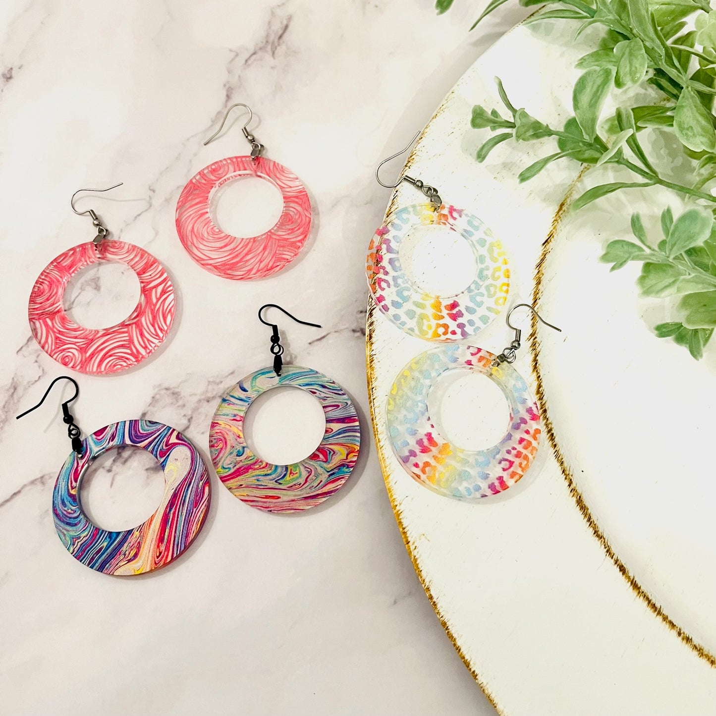 Acrylic Off Center Round Earrings