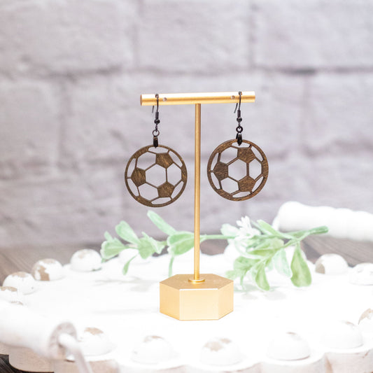 Wooden Soccer Earrings