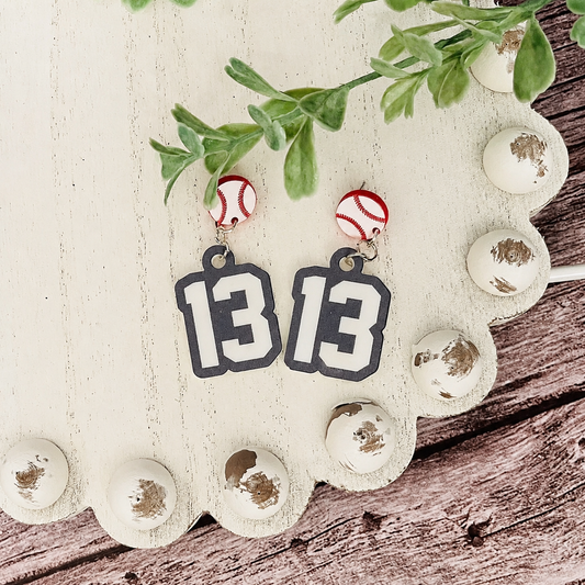 Personalized Baseball Number Earrings