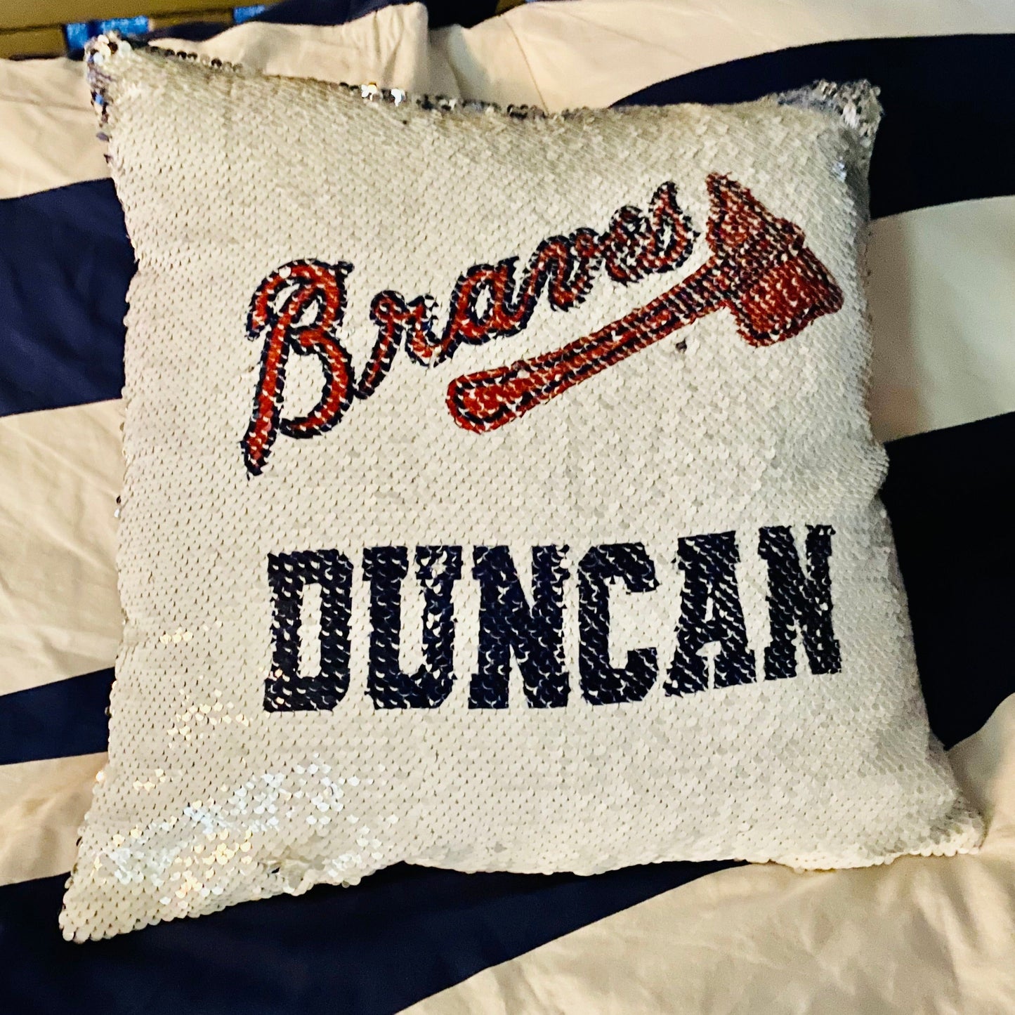 Braves Personalized Sequins Pillow Cover