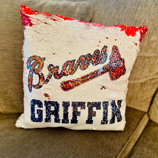 Braves Personalized Sequins Pillow Cover
