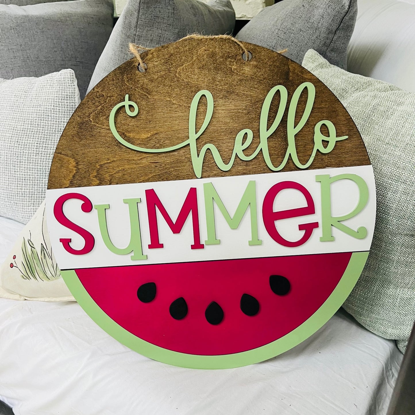 Round Hello Summer Watermelon Sign