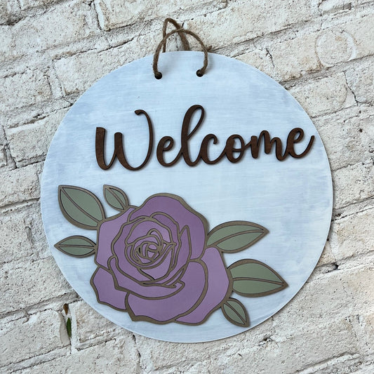 Round Welcome Rose Sign