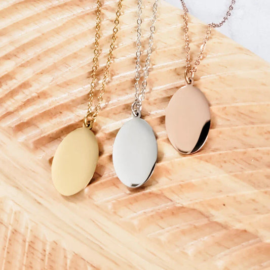 Engraved Oval Pendant Necklace