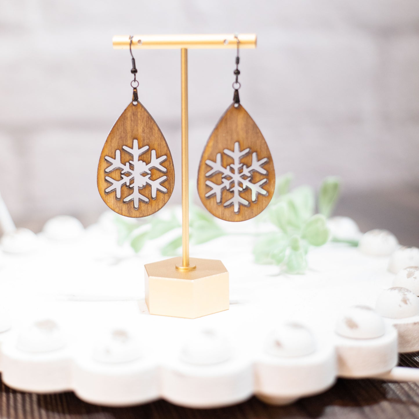 Christmas Wooden Tear Drop Earrings