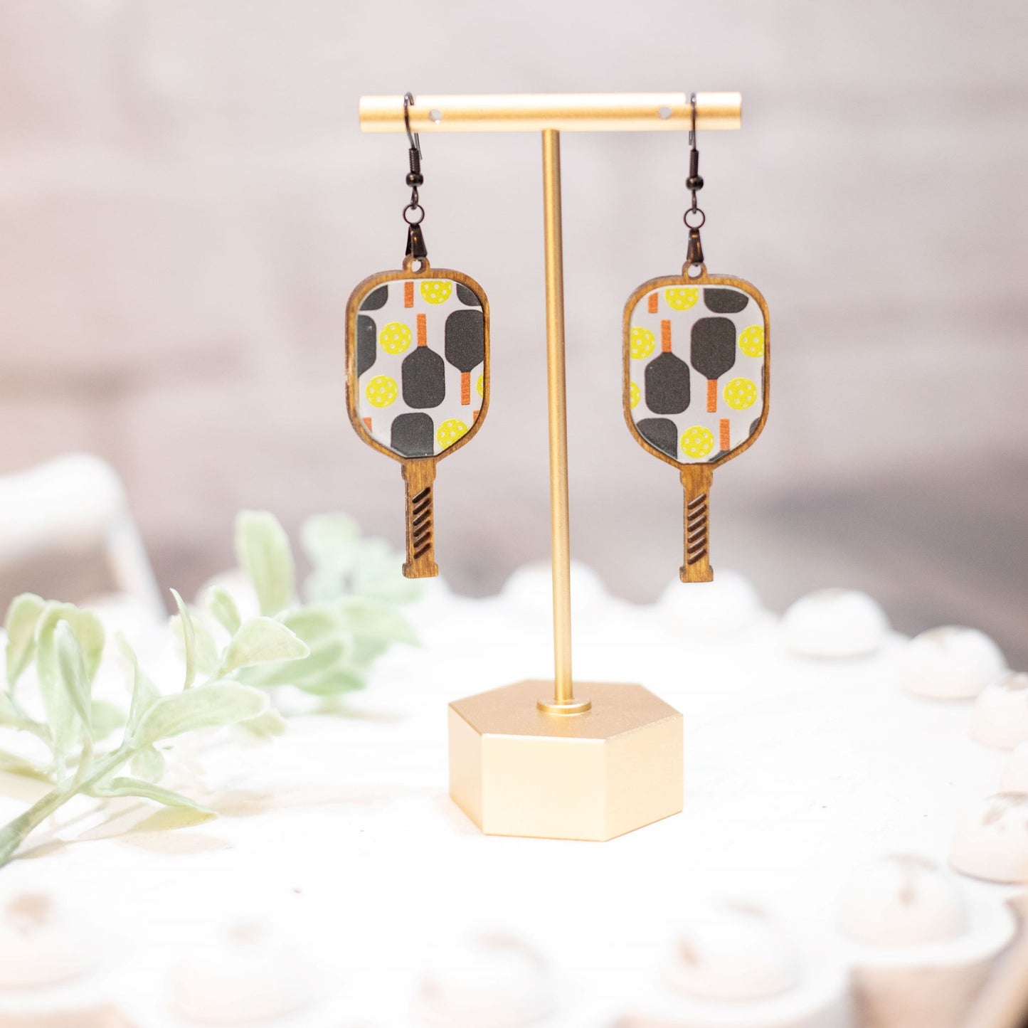 Wooden & Acrylic Pickleball Paddle Earrings