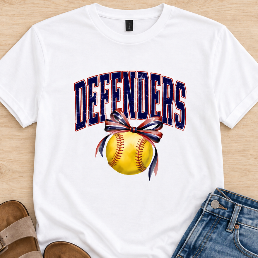 Defenders Softball with Red/Navy Bow