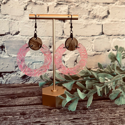 Acrylic & Wooden Hoop Earrings