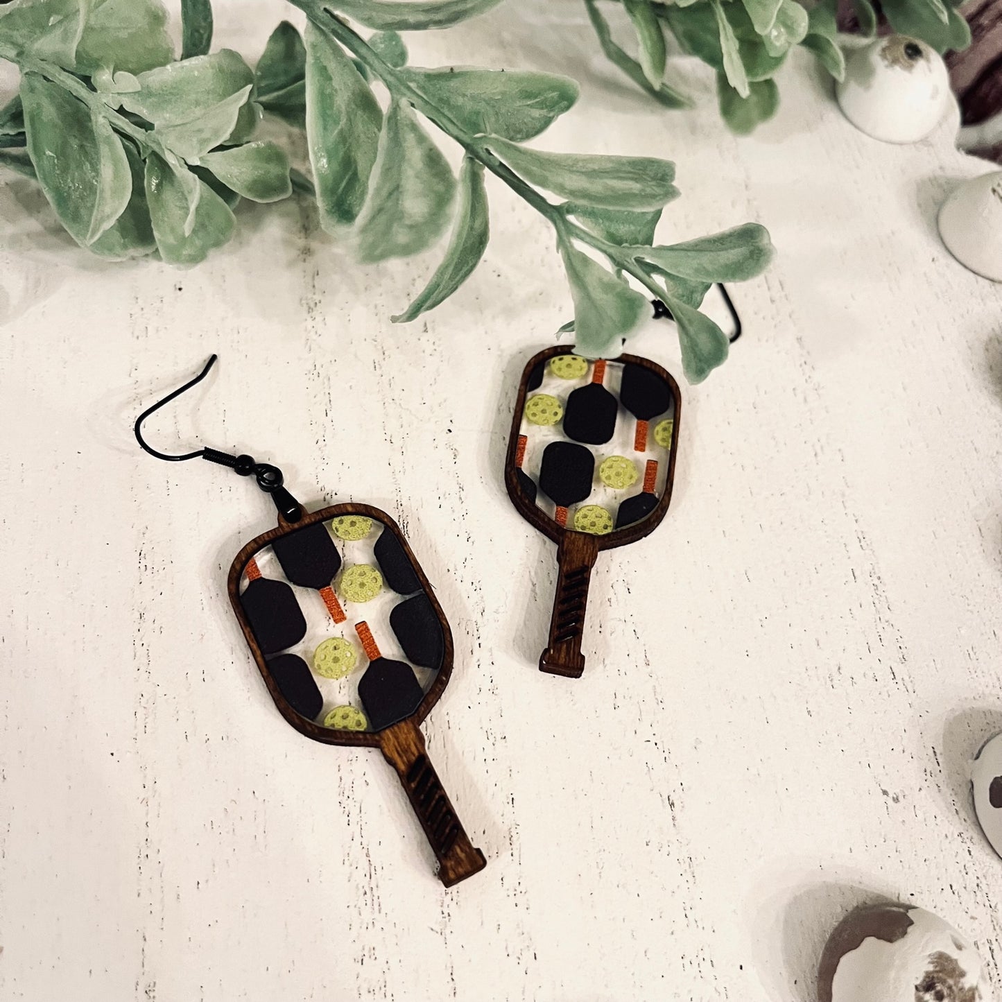 Wooden & Acrylic Pickleball Paddle Earrings